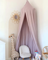 a little girl's bedroom with a pink canopy bed