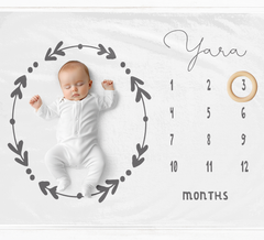 a baby is laying on a calendar with a ring