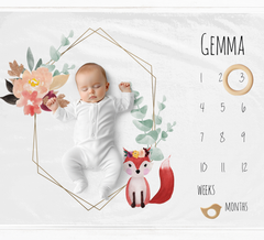 a baby is laying on a calendar with flowers