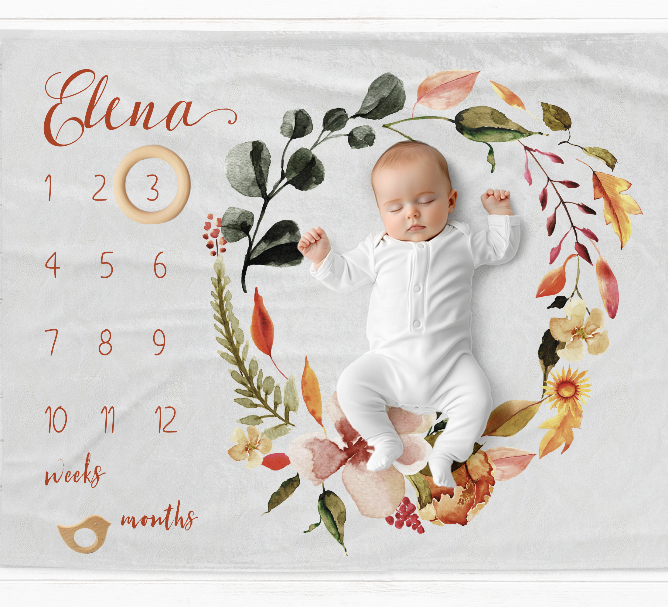 a baby is laying on a calendar with flowers