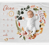 a baby is laying on a calendar with flowers
