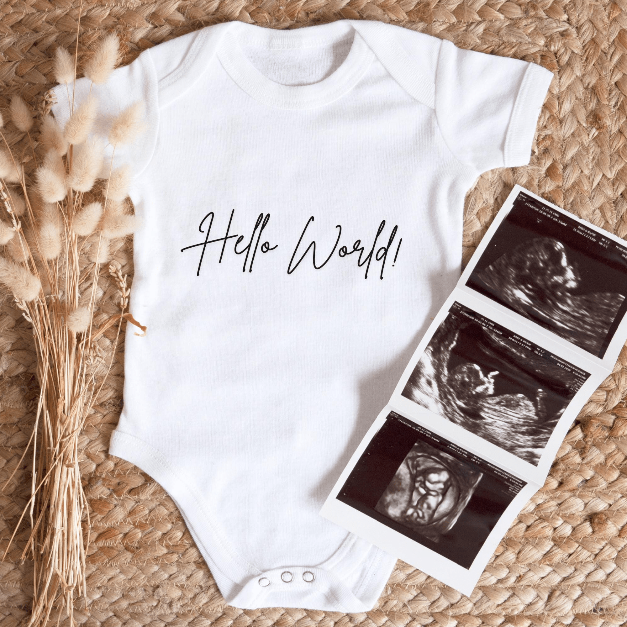 Hello World Newborn Announcement Baby Grow - Baby Pandas