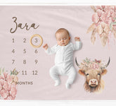Pink Highland Cow Milestone Blanket