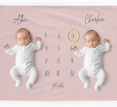 Muted Pink Twins Milestone Blanket - Baby Pandas