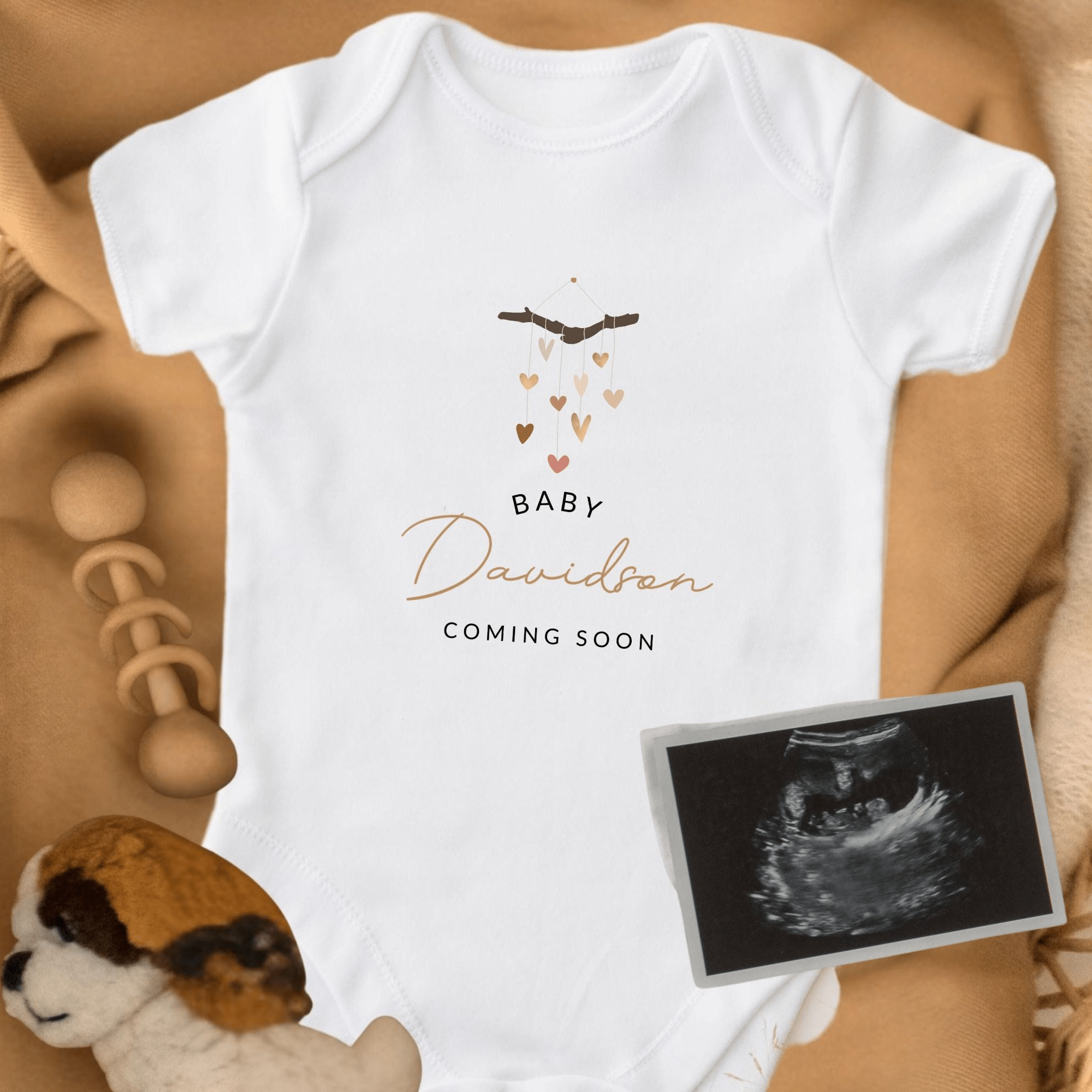 Personalised Baby Mobile Baby Grow for Pregnancy Announcement - Baby Pandas