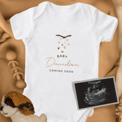 Personalised Baby Mobile Baby Grow for Pregnancy Announcement - Baby Pandas