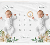 Personalised Floral Milestone Blanket for Girls - Baby Pandas