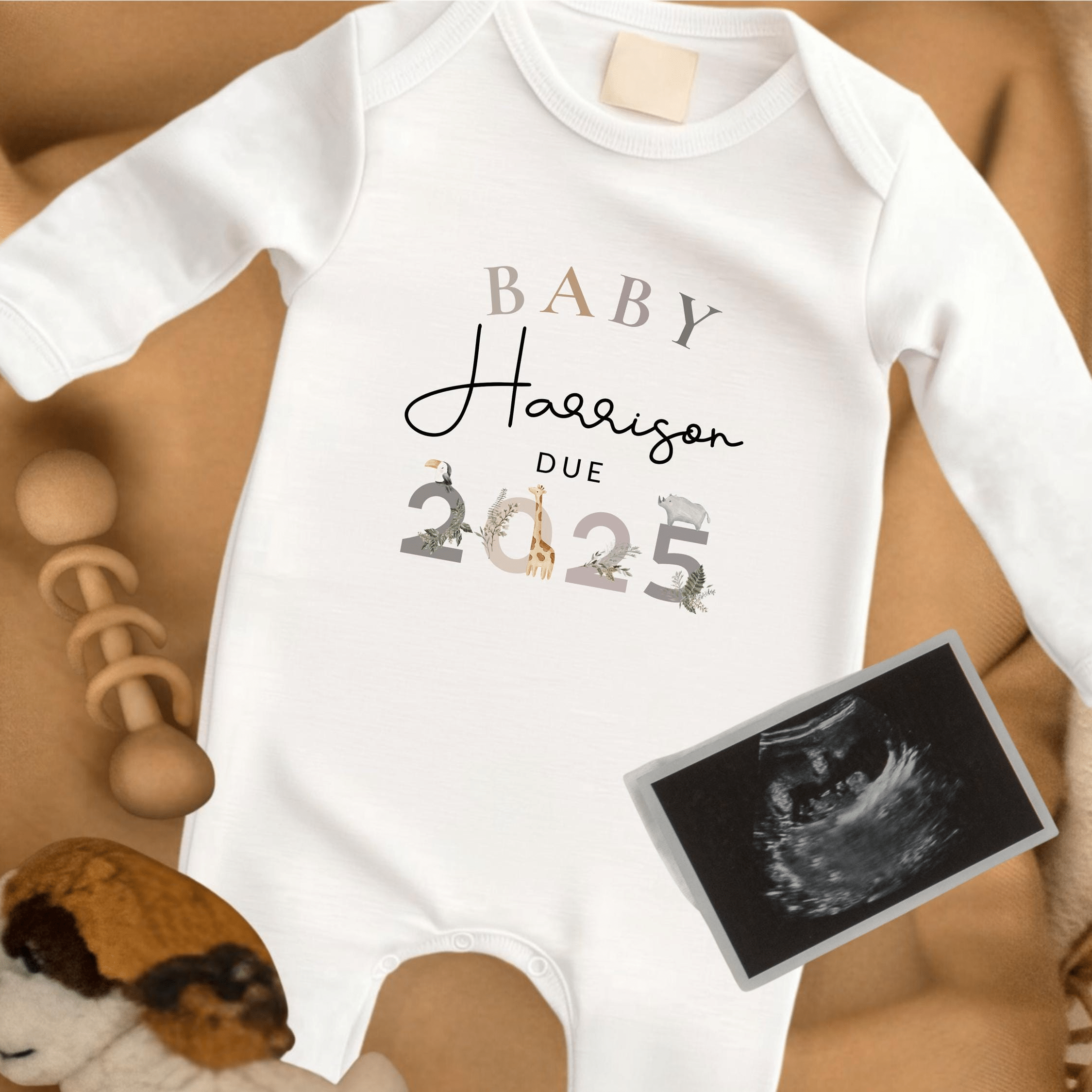 Personalised Safari Themed Baby Bodysuit for Pregnancy Announcement - Baby Pandas