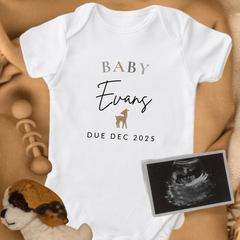 Personalised Woodland - Themed Pregnancy Announcement Baby Grow - Baby Pandas