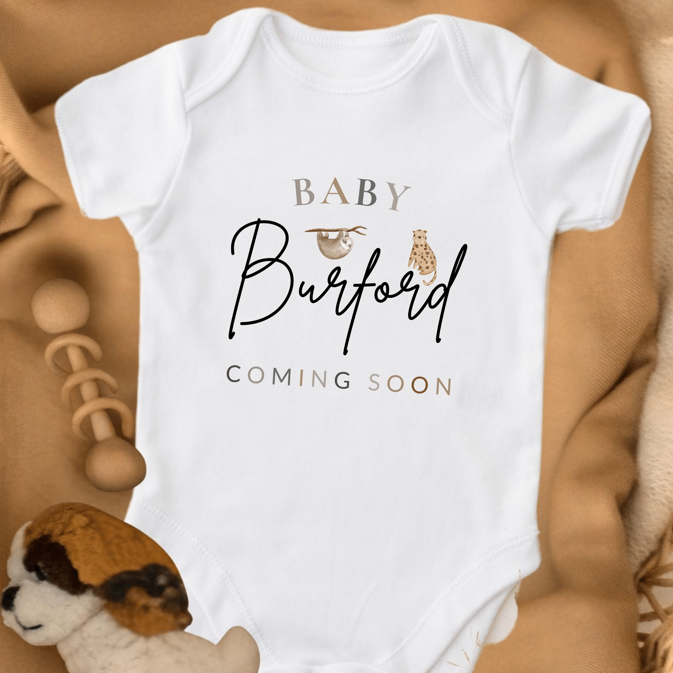Safari Personalised Pregnancy Announcement Baby Grow - Baby Pandas