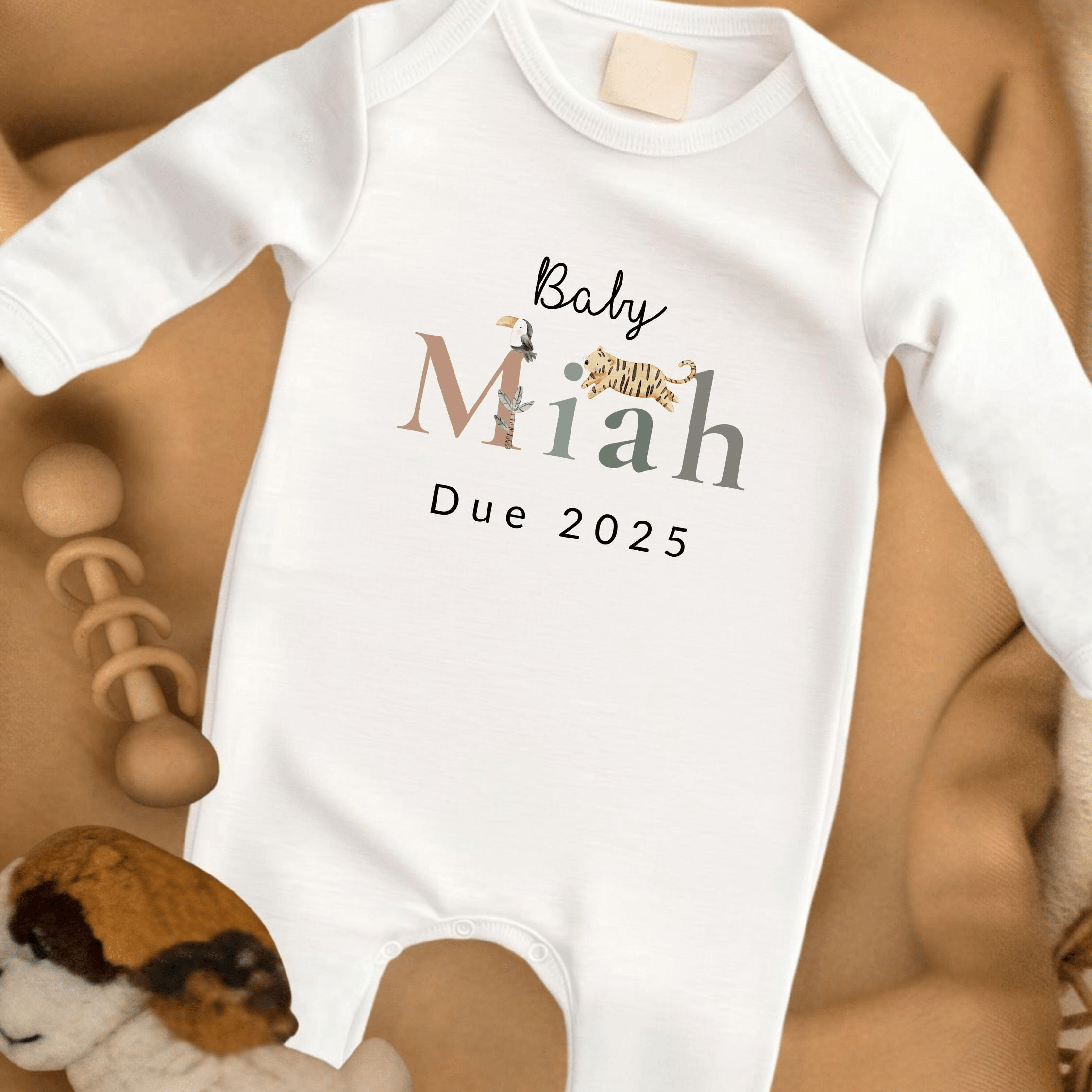Safari Themed Customised Baby Grow for Pregnancy Announcement - Baby Pandas