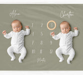 Sage Green Twins Milestone Blanket - Baby Pandas