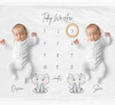 Twin Elephants Milestone Blanket - Baby Pandas