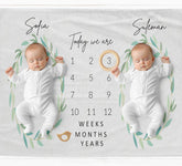 Twins Foliage Milestone Blanket - Baby Pandas
