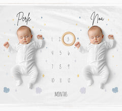 Twins Gender Neutral Baby Milestone Blanket, - Baby Pandas