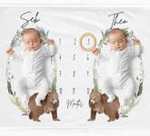 Twins Woodland Bear Milestone Blanket - Baby Pandas