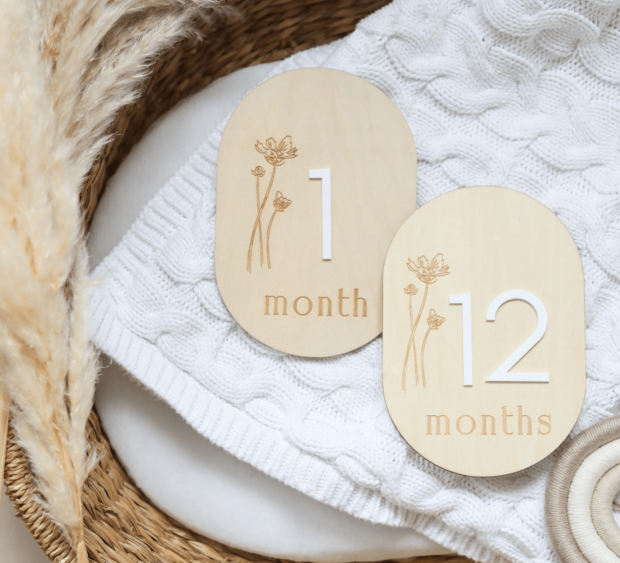 Wildflower Oval Reversible Wooden Baby Milestone Sign - Baby Pandas