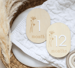 Wildflower Oval Reversible Wooden Baby Milestone Sign - Baby Pandas