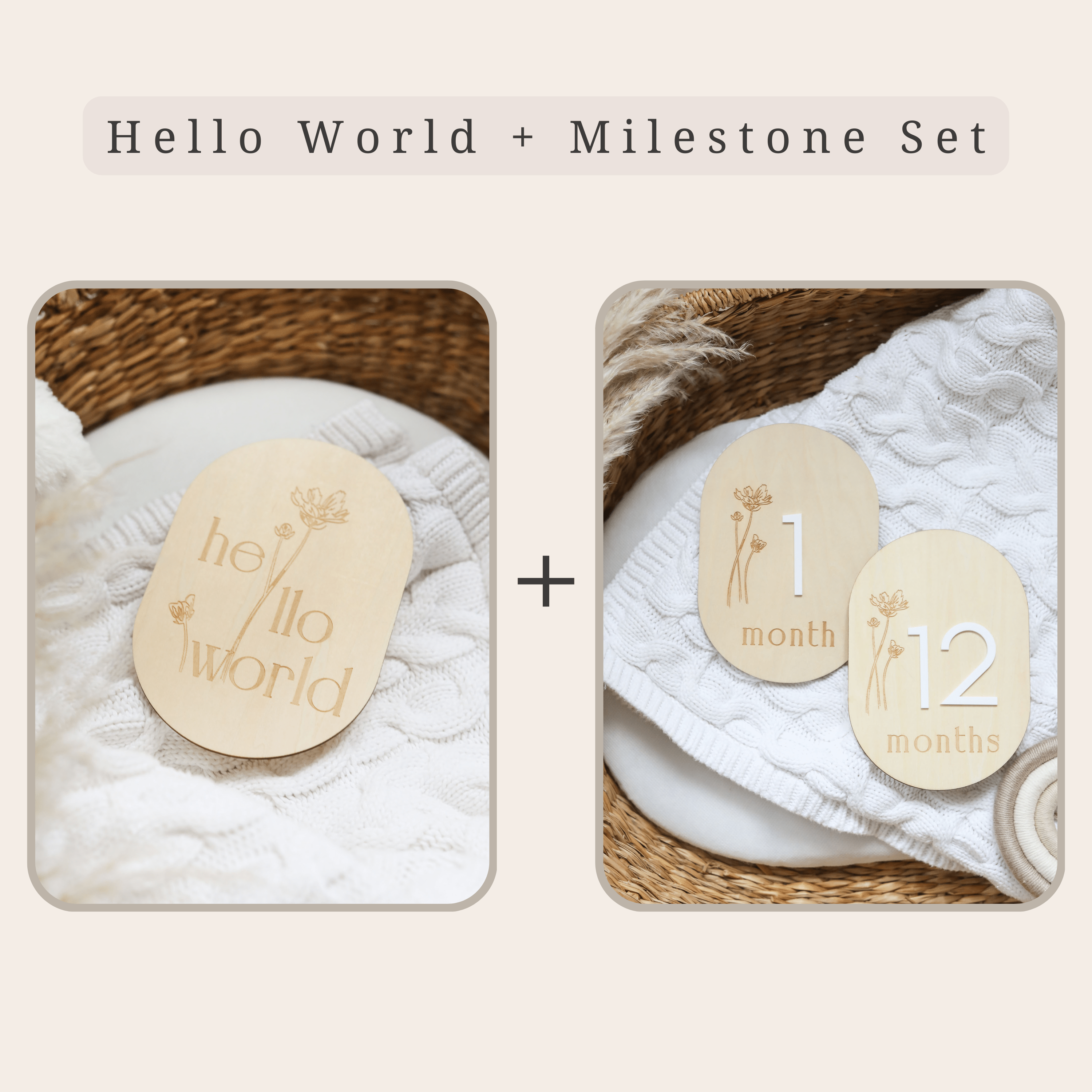 Wildflower Oval Reversible Wooden Baby Milestone Sign - Baby Pandas