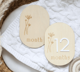 Wildflower Oval Reversible Wooden Baby Milestone Sign - Baby Pandas