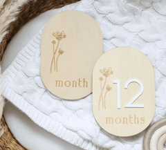 Wildflower Oval Reversible Wooden Baby Milestone Sign - Baby Pandas