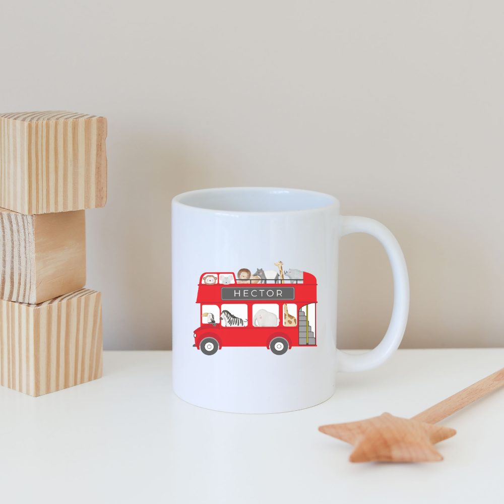 Personalised Animals On a Red Bus Mug