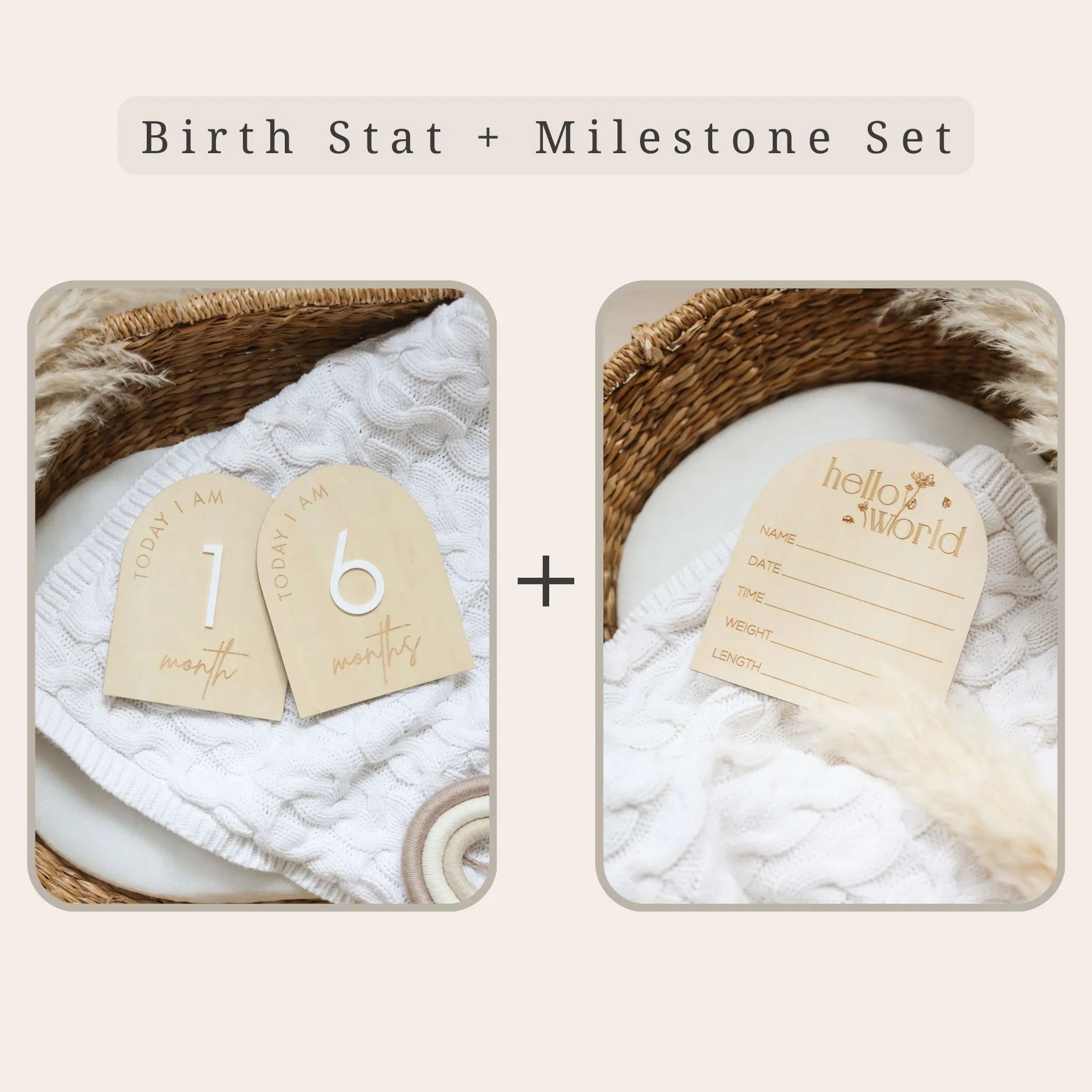 a set of two wooden tags sitting on top of a table