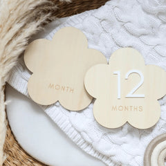 three wooden clouds with the number twelve on them