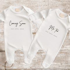 Coming Soon, Me Too Twins Announcement Baby Grows - Baby Pandas