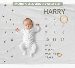 Gender Neutral Stars Milestone Blankets, document days, weeks, months, years milestone