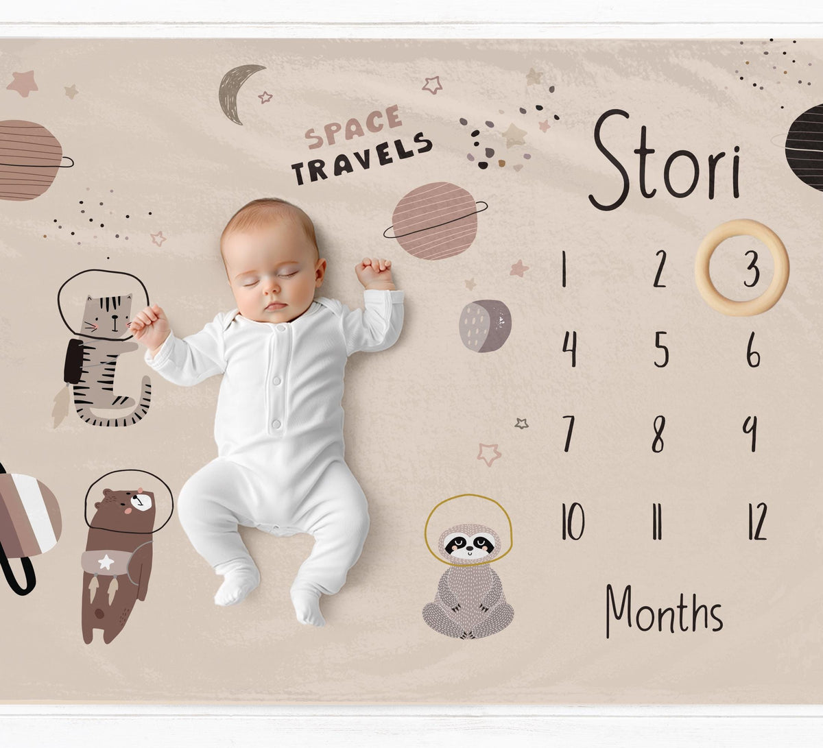 Baby Age Pte Boutique Baby Milestone Mat Boho Animals Space Theme