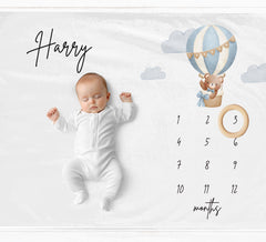 Blue Hot Air Balloon Milestone Blanket