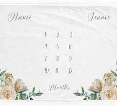 Personalised Floral Milestone Blanket for Girls - Baby Pandas