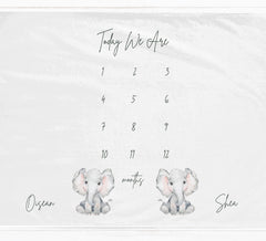 Twin Elephants Milestone Blanket - Baby Pandas