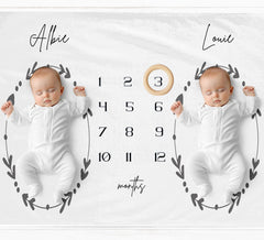 Twins Botanical Milestone Blanket - Baby Pandas