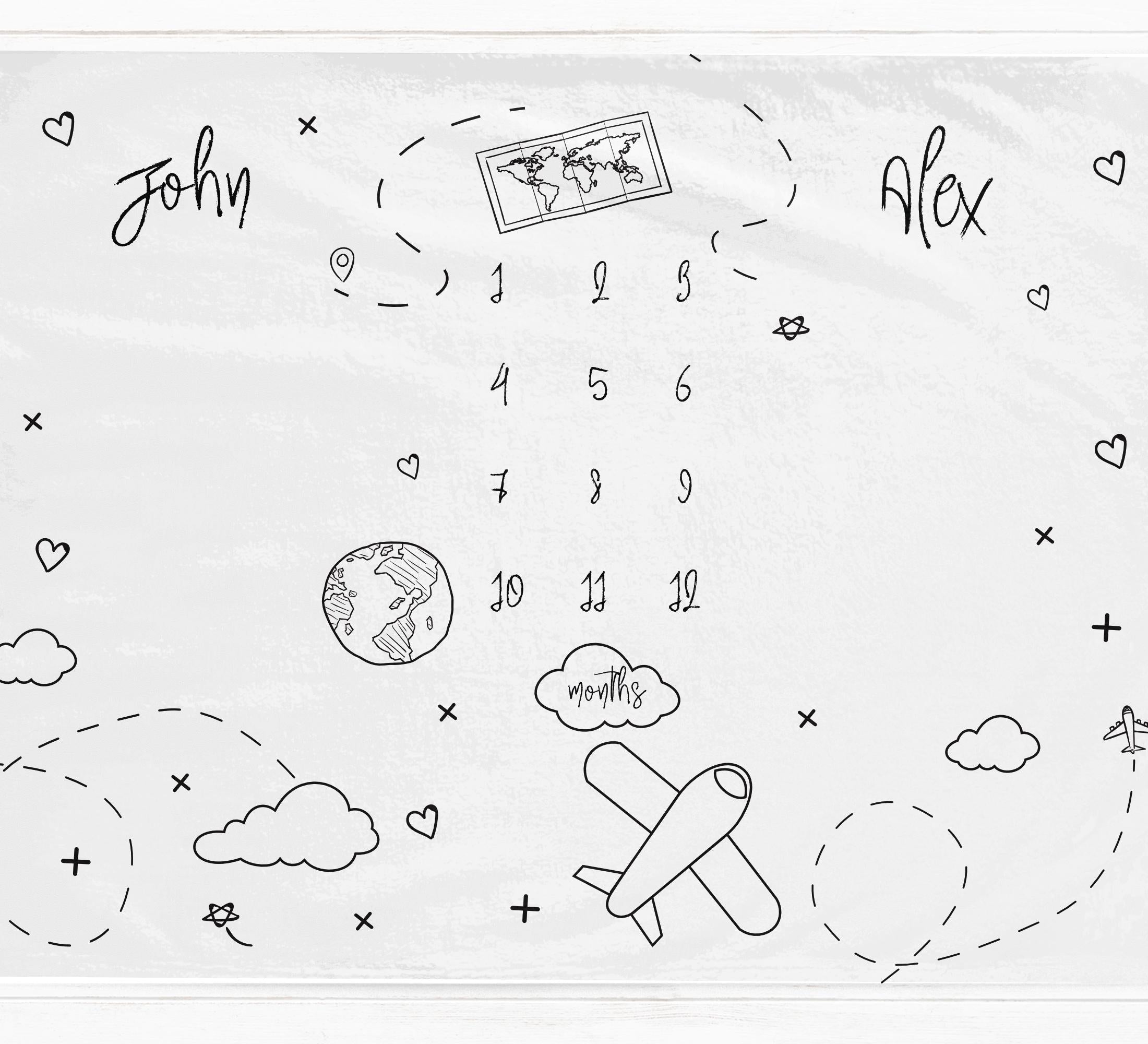 Twins Travel Themed Milestone Blanket - Baby Pandas
