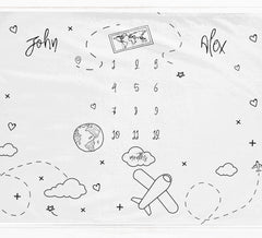 Twins Travel Themed Milestone Blanket - Baby Pandas