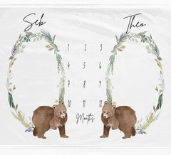 Twins Woodland Bear Milestone Blanket - Baby Pandas
